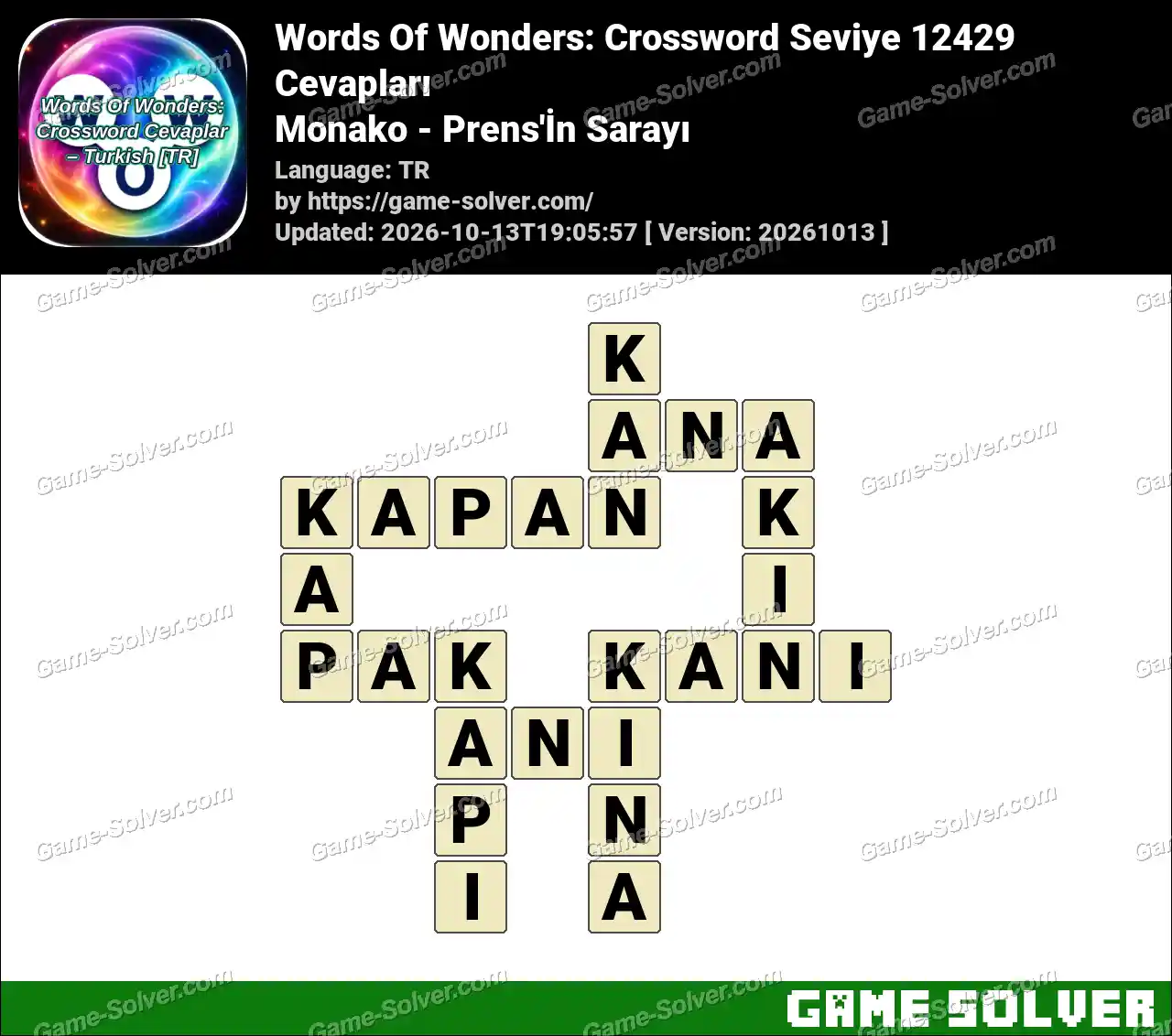 Words Of Wonders: Crossword Seviye 12429 Cevapları – Monako – Prens’İn Sarayı